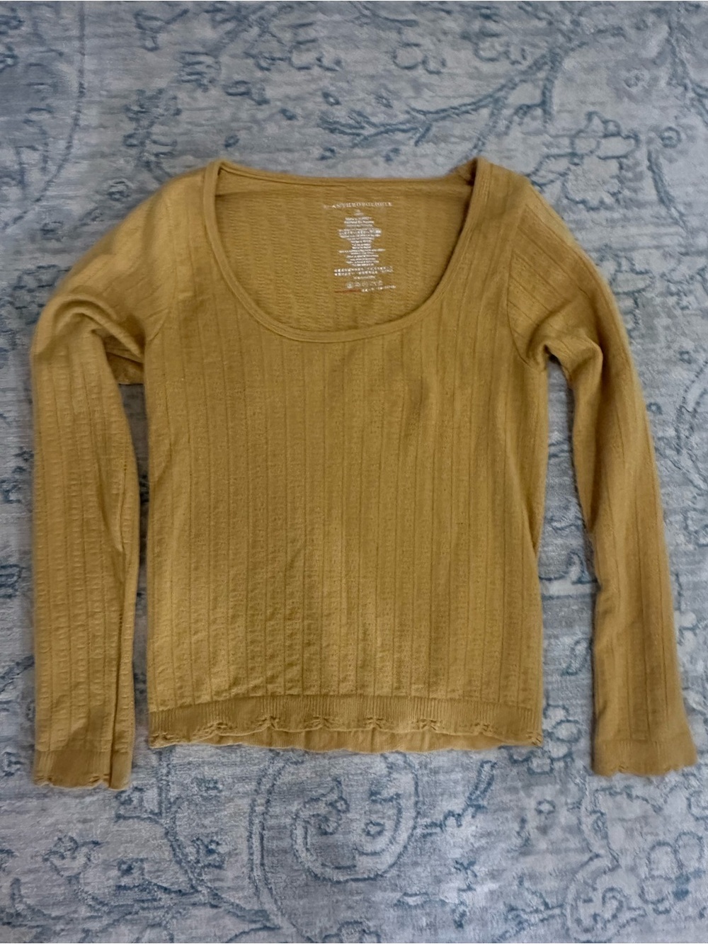 Anthropologie Ribbed Long Sleeve Top Small Mustard Gold
